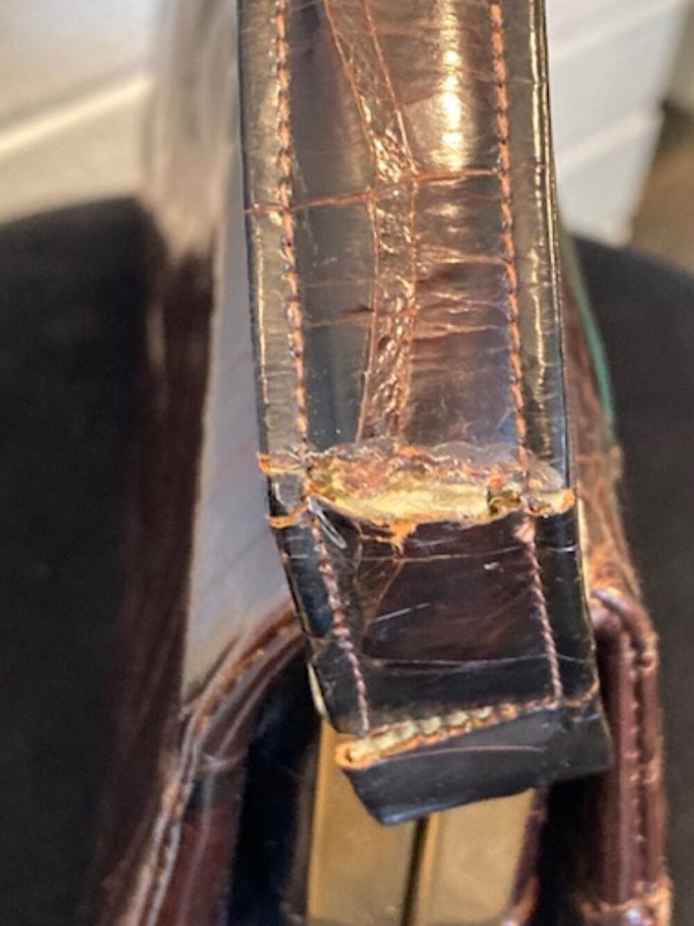 Vintage 1950s Genuine Crocodile Handbag - Brown - FAIR (Handle Repair Needed) - Picture 11 of 16